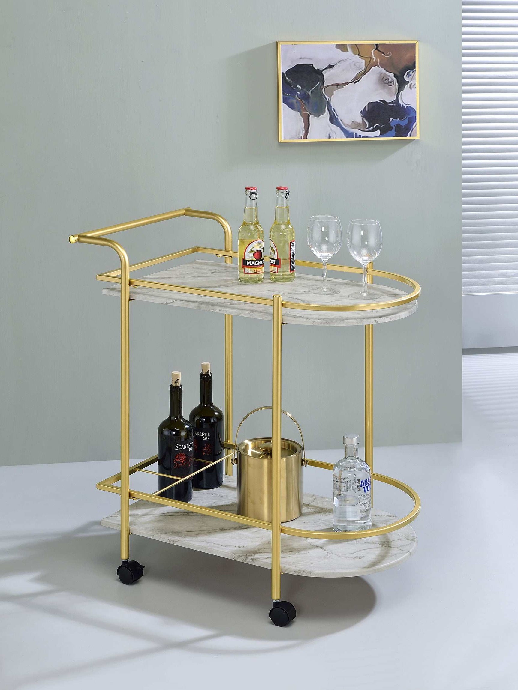 Desiree Faux White Marble / Gold Bar Cart - Ornate Home