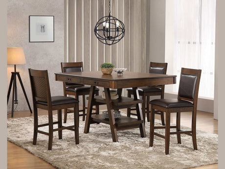 Dewey Walnut / Brown 5 Pc Counter Height Dining Set - Ornate Home
