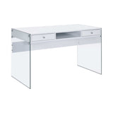 Dobrev Glossy White & Clear 2 Drawer Writing Desk - Ornate Home