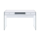 Dobrev Glossy White & Clear 2 Drawer Writing Desk - Ornate Home