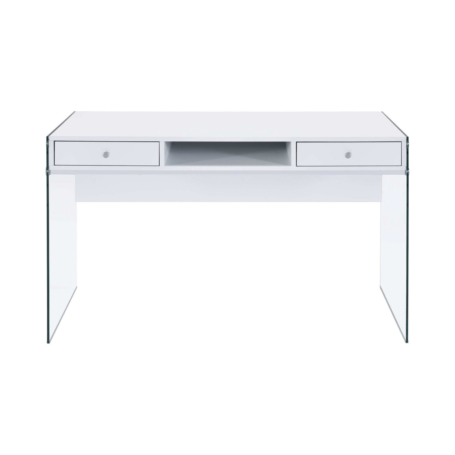 Dobrev Glossy White & Clear 2 Drawer Writing Desk - Ornate Home