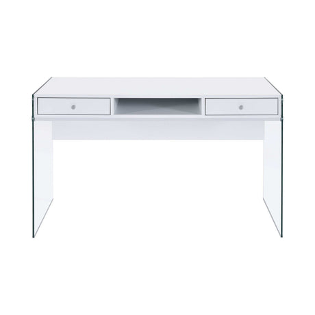 Dobrev Glossy White & Clear 2 Drawer Writing Desk - Ornate Home