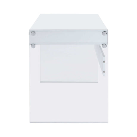 Dobrev Glossy White & Clear 2 Drawer Writing Desk - Ornate Home