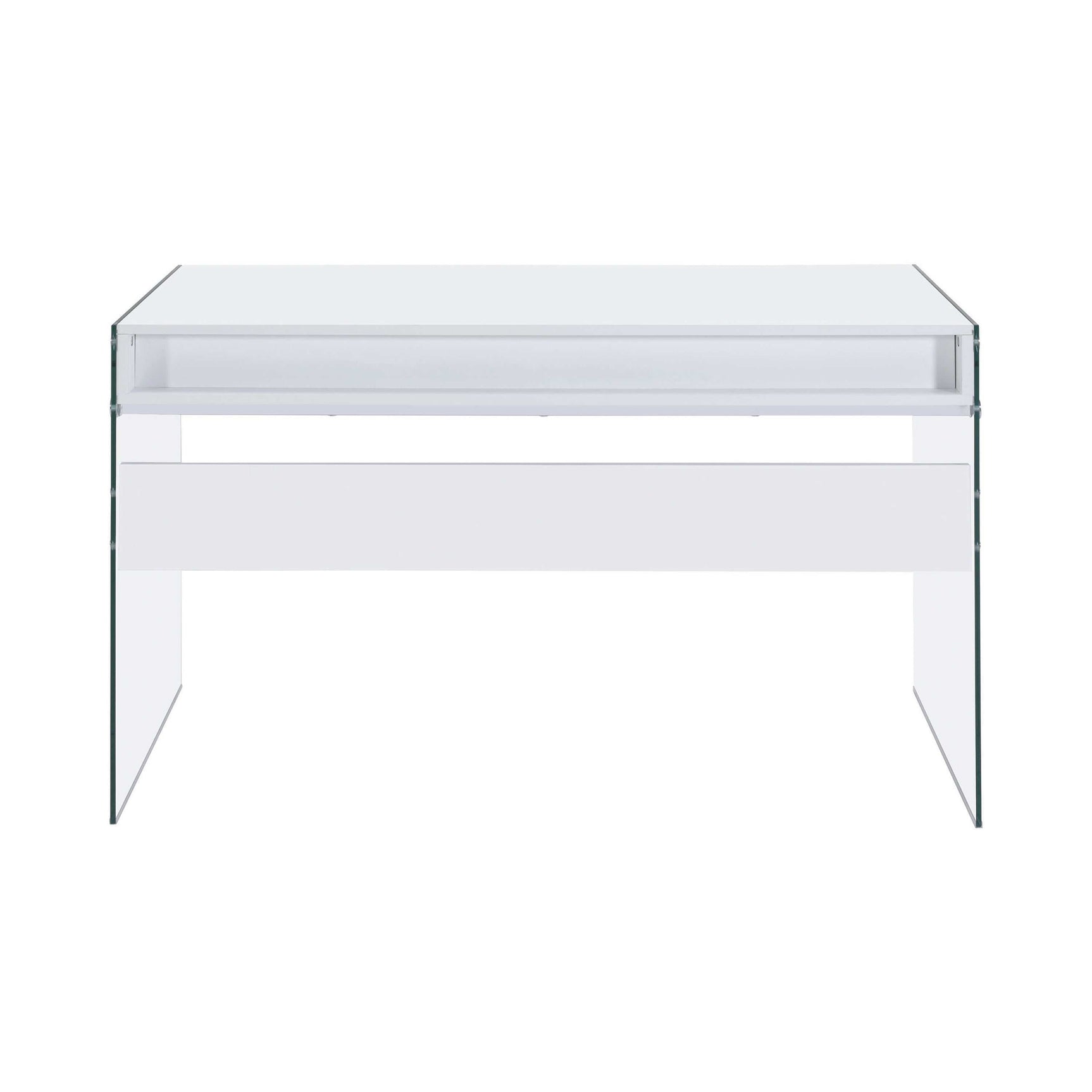 Dobrev Glossy White & Clear 2 Drawer Writing Desk - Ornate Home