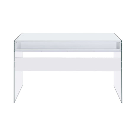 Dobrev Glossy White & Clear 2 Drawer Writing Desk - Ornate Home