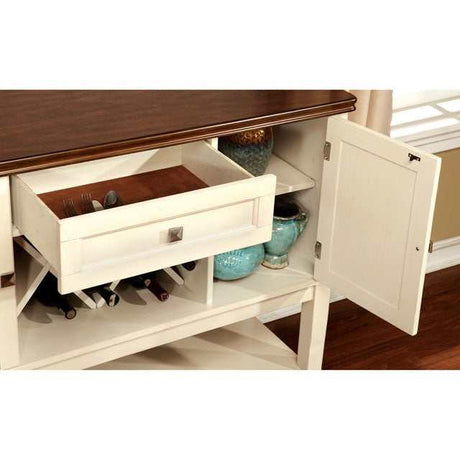 Dover Vintage White/Cherry Dining Table w/ 18" Leaf - Ornate Home