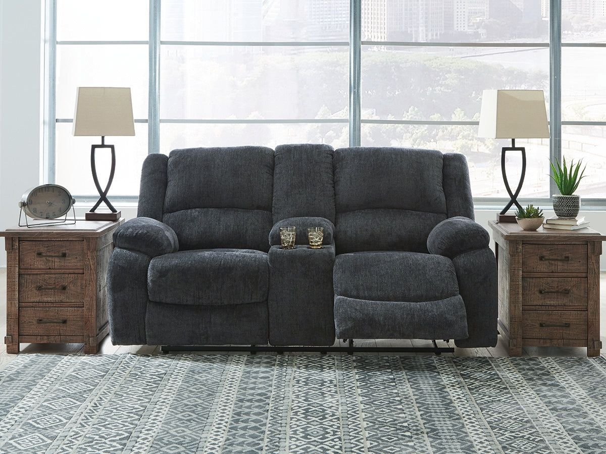 Draycoll Slate Manual Reclining Loveseat w/ Console - Ornate Home