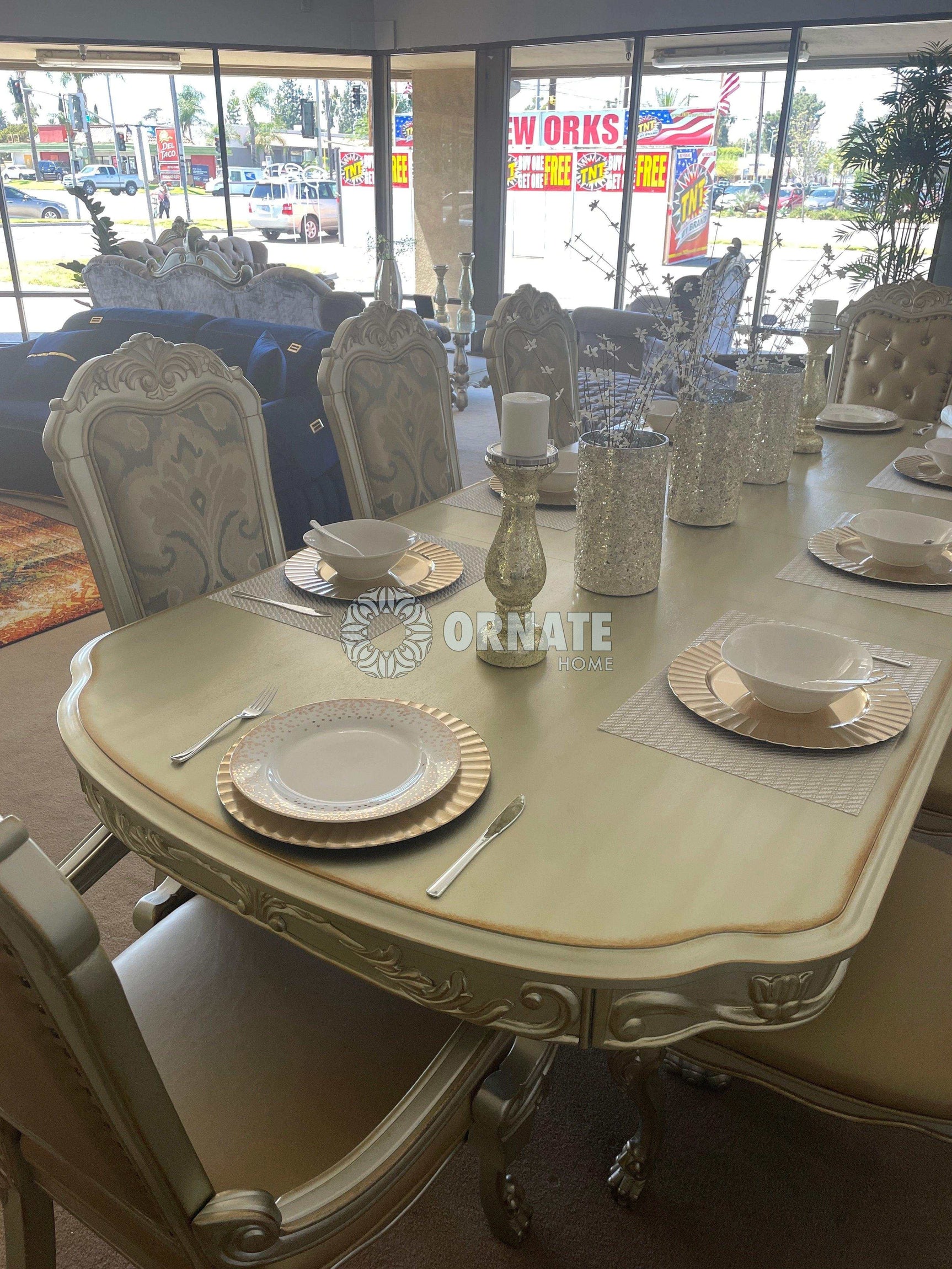 Dresden Gold Patina & Bone Dining Table w/ Extensions - Ornate Home