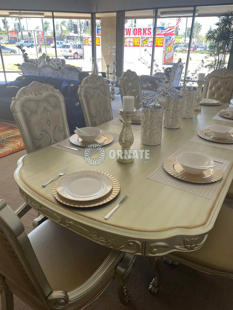 Dresden Gold Patina & Bone Dining Table w/ Extensions - Ornate Home
