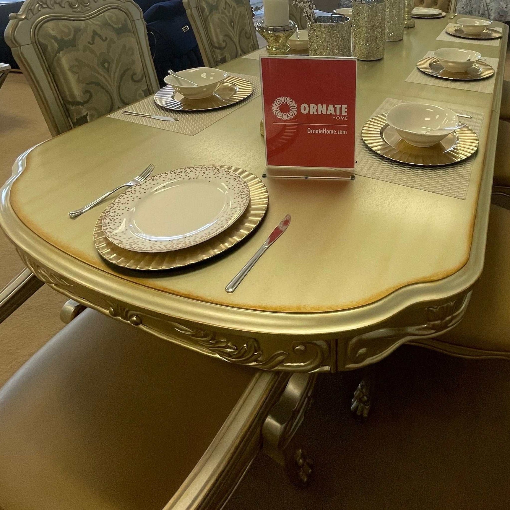 Dresden Gold Patina & Bone Dining Table w/ Extensions - Ornate Home