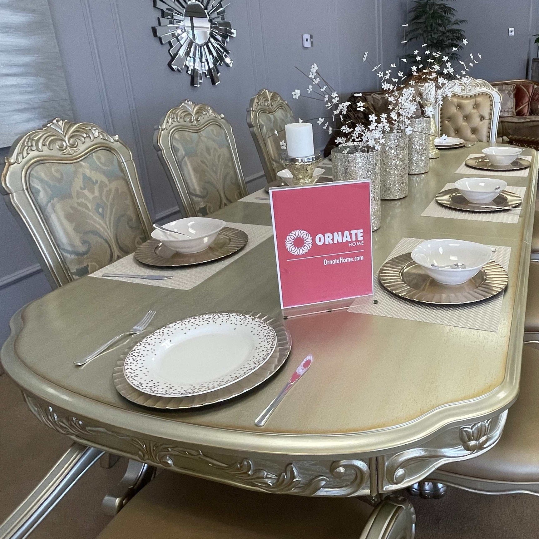 Dresden Gold Patina & Bone Dining Table w/ Extensions - Ornate Home