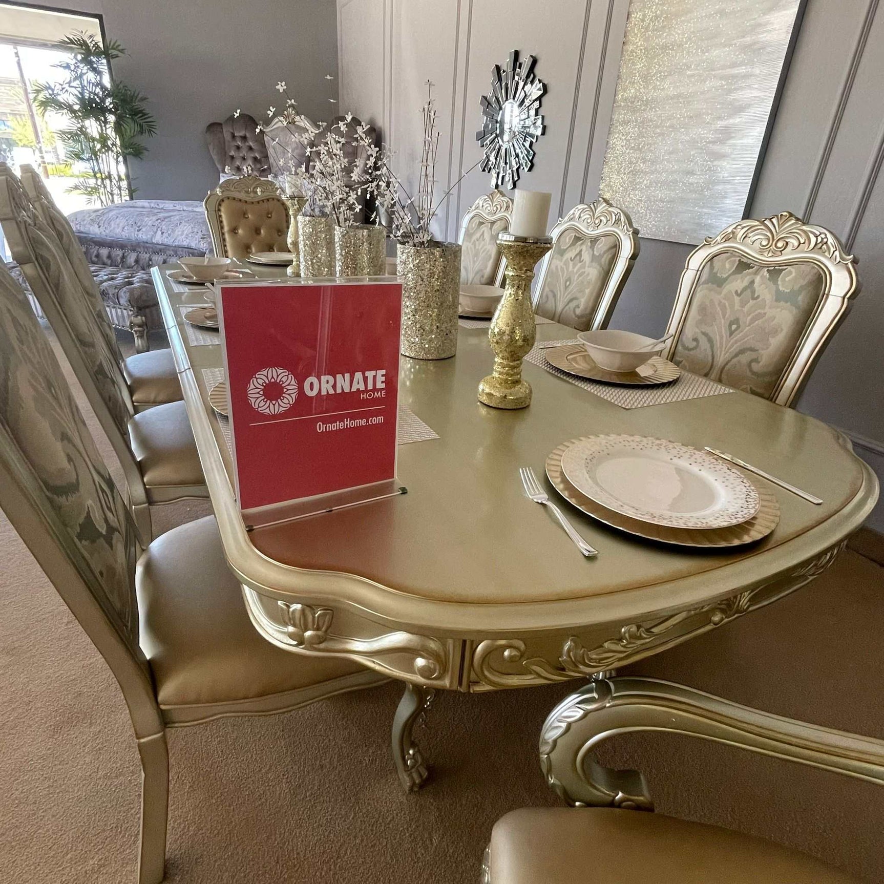 Dresden Gold Patina & Bone Dining Table w/ Extensions - Ornate Home