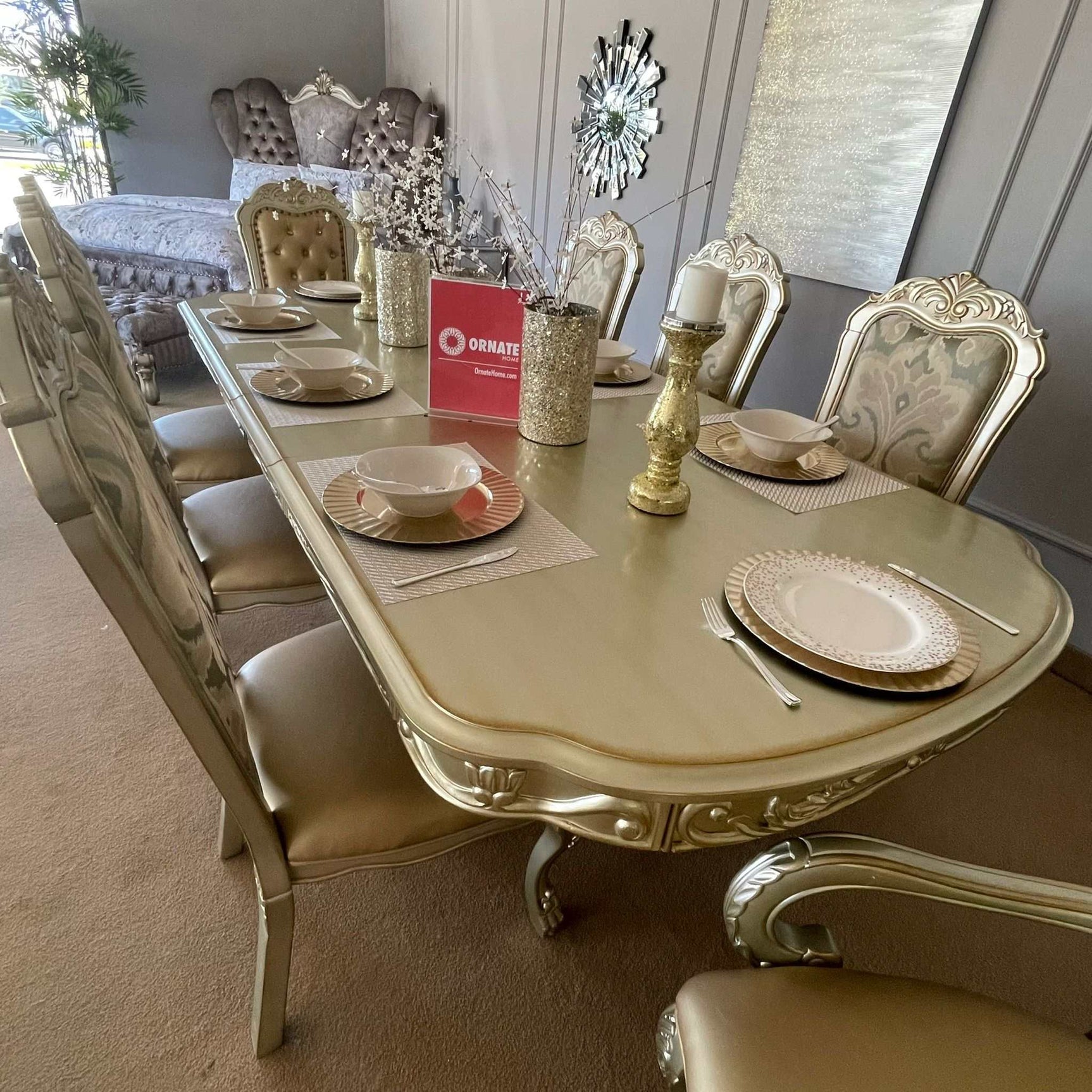 Dresden Gold Patina & Bone Dining Table w/ Extensions - Ornate Home