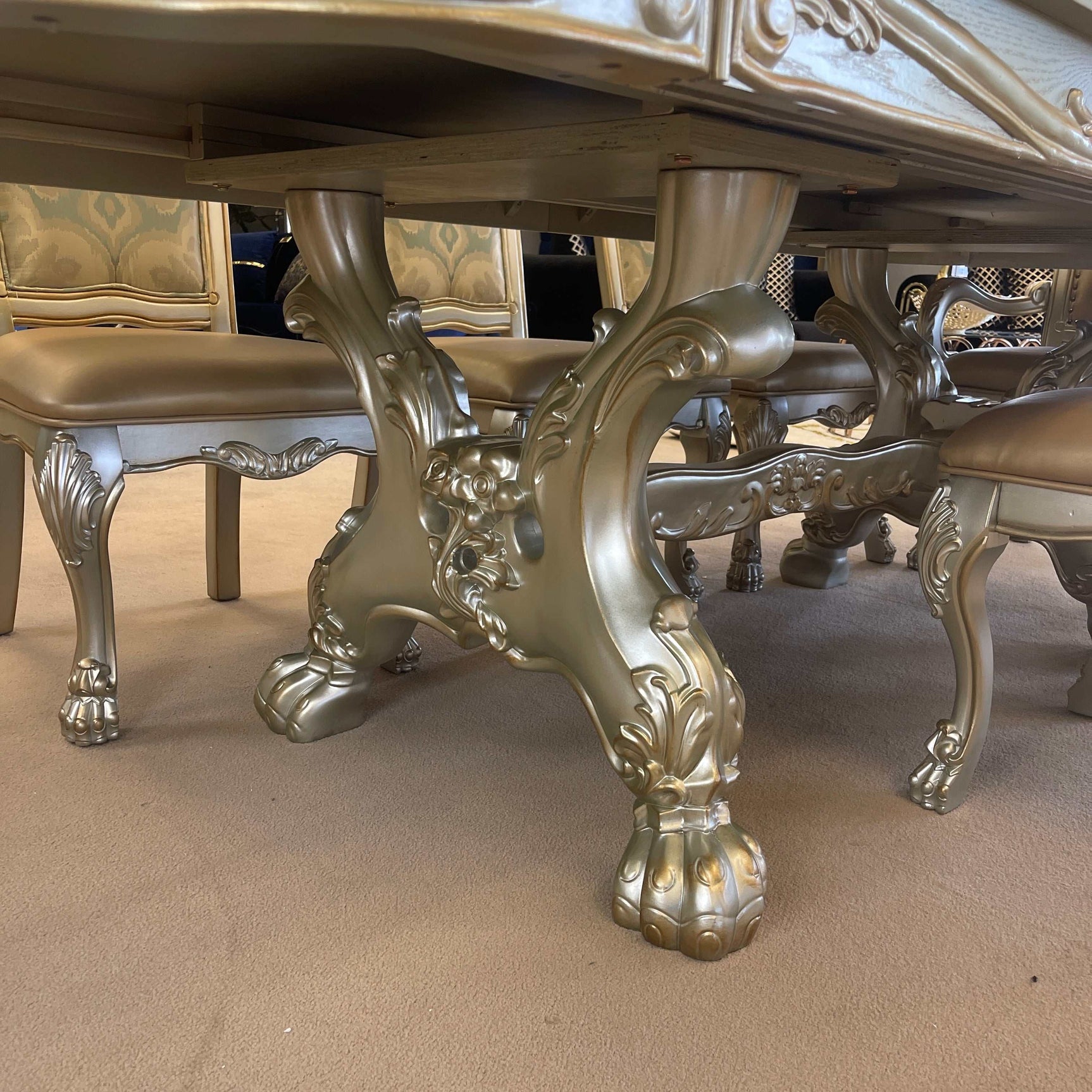 Dresden Gold Patina & Bone Dining Table w/ Extensions - Ornate Home