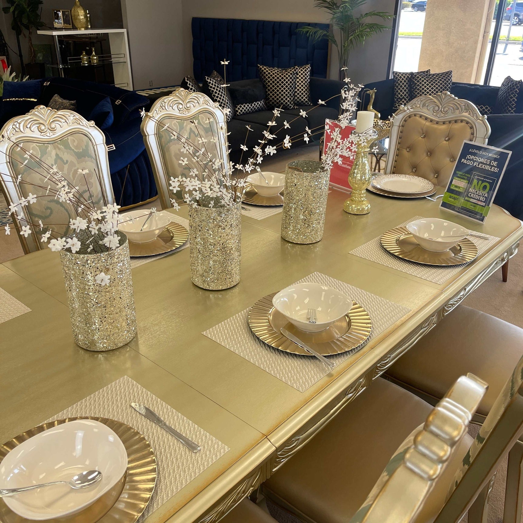 Dresden Gold Patina & Bone Dining Table w/ Extensions - Ornate Home