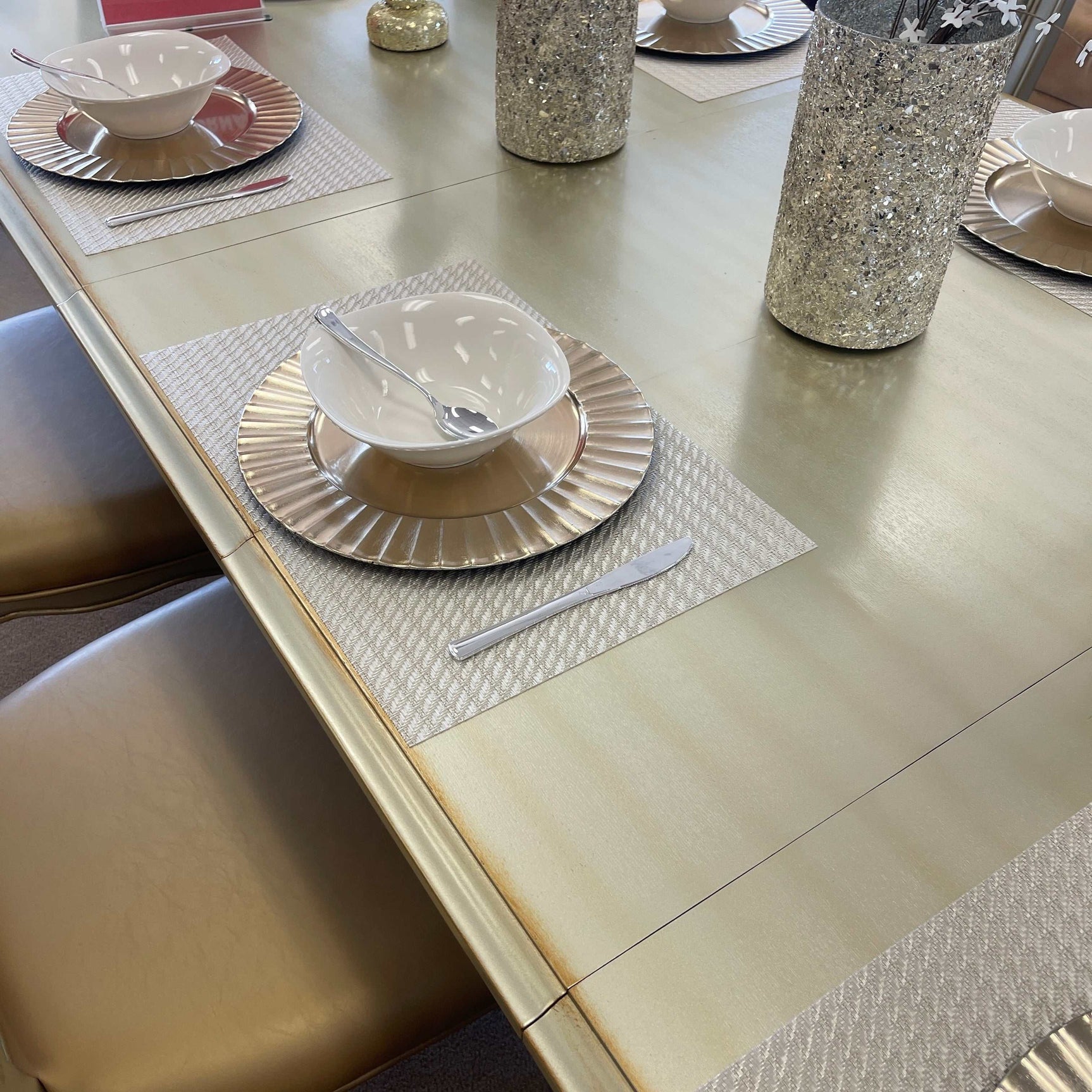 Dresden Gold Patina & Bone Dining Table w/ Extensions - Ornate Home