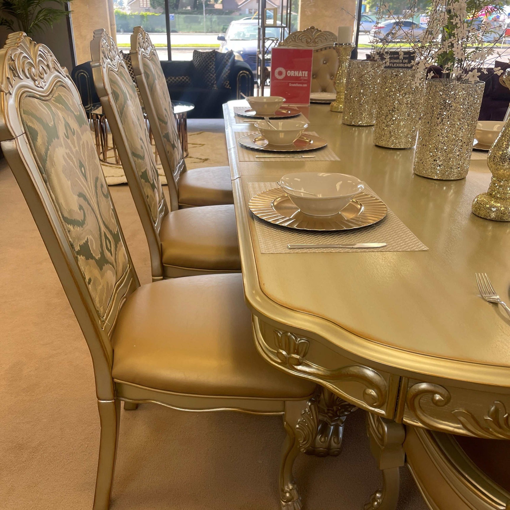 Dresden Gold Patina & Bone Dining Table w/ Extensions - Ornate Home