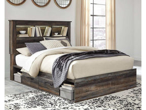 Drystan Multi Tone Queen Bed w/ 2 Storage Drawers & Bookcase HB - Ornate Home