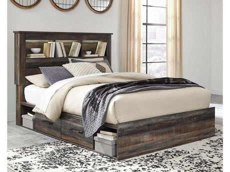Drystan Multi Tone Queen Bed w/ 2 Storage Drawers & Bookcase HB - Ornate Home