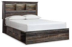 Drystan Multi Tone Queen Bed w/ 2 Storage Drawers & Bookcase HB - Ornate Home