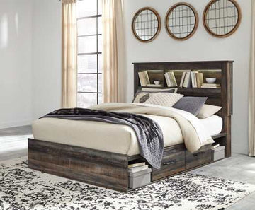 Drystan Multi Tone Queen Bed w/ 4 Storage Drawers & Bookcase HB - Ornate Home