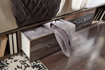 Drystan Multi Tone Queen Bed w/ 4 Storage Drawers & Bookcase HB - Ornate Home