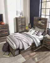 Drystan Multi Tone Twin Panel Bed w/ 2 Storage Drawers - Ornate Home