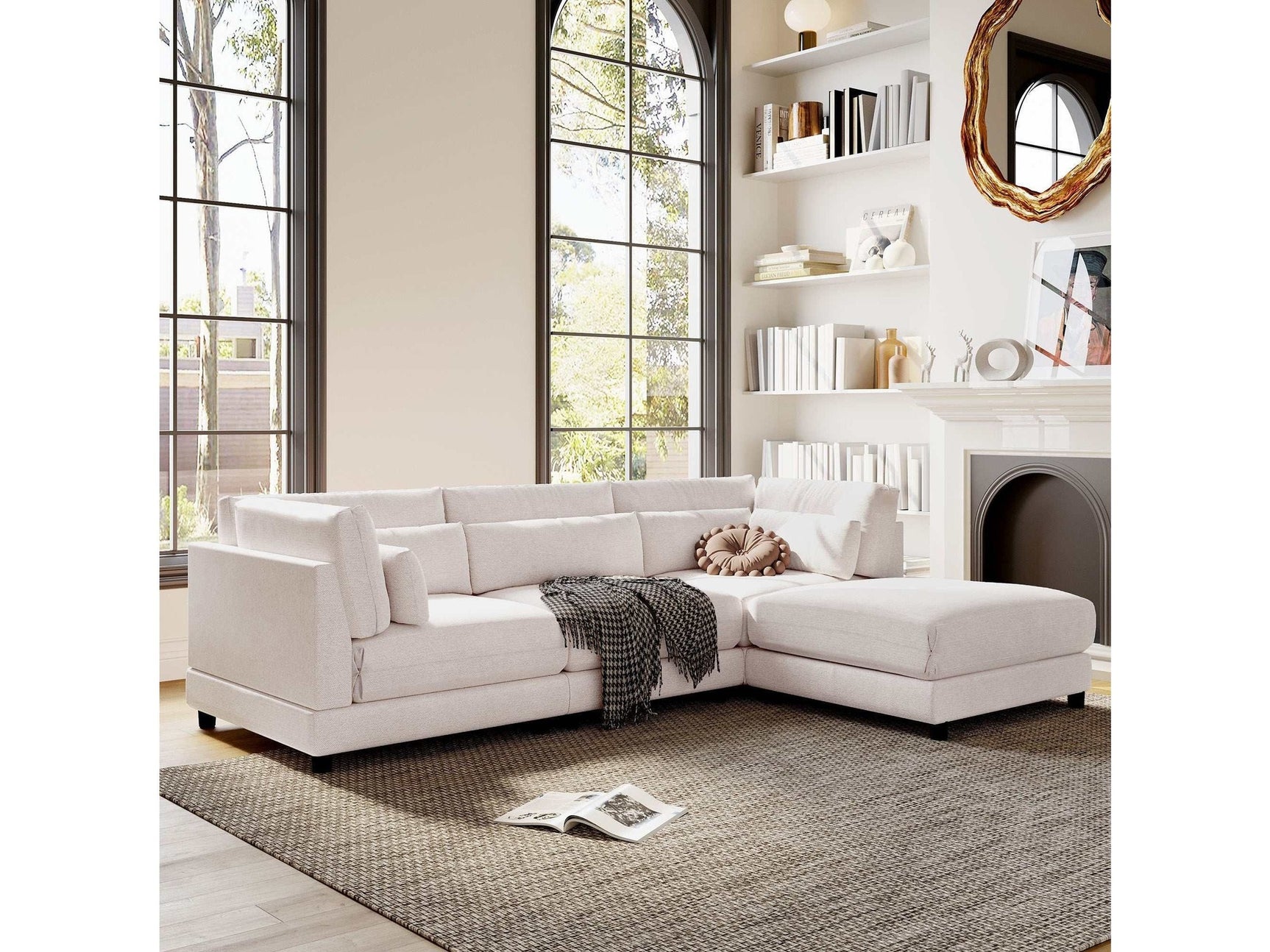 Dunes 2 Pieces L shaped Sofa with Removable Ottomans Beige - Ornate Home