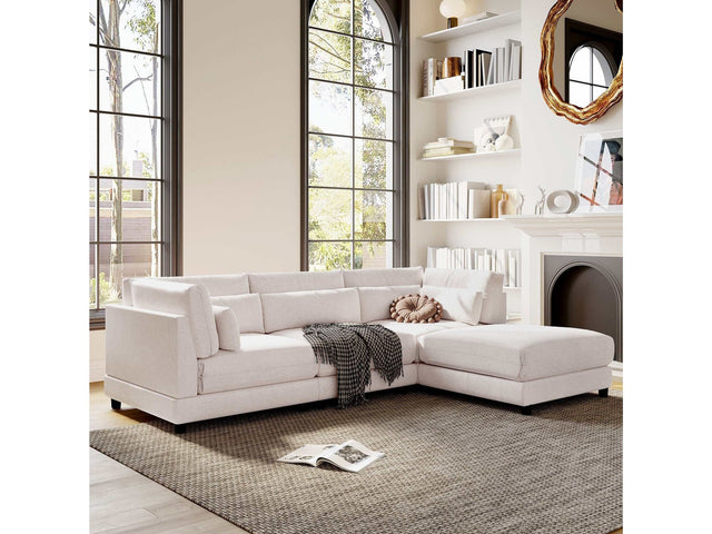 Dunes 2 Pieces L shaped Sofa with Removable Ottomans Beige - Ornate Home