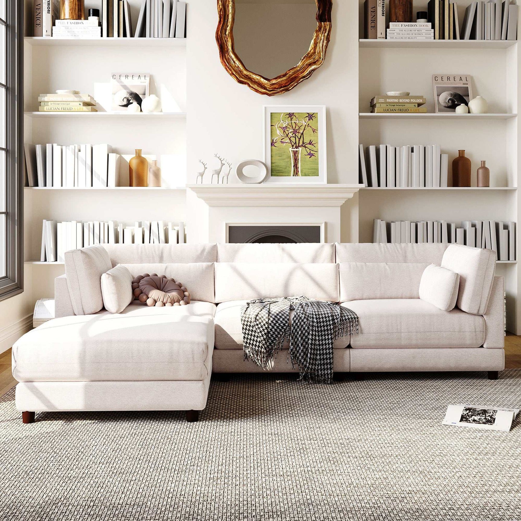 Dunes 2 Pieces L shaped Sofa with Removable Ottomans Beige - Ornate Home