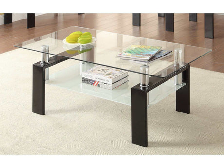 Dyer Black Rectangular Glass Top Coffee Table w/ 1-shelf - Ornate Home