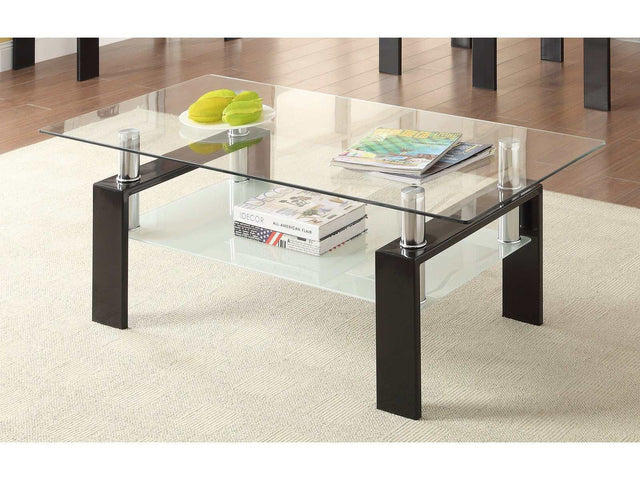 Dyer Black Rectangular Glass Top Coffee Table w/ 1-shelf - Ornate Home