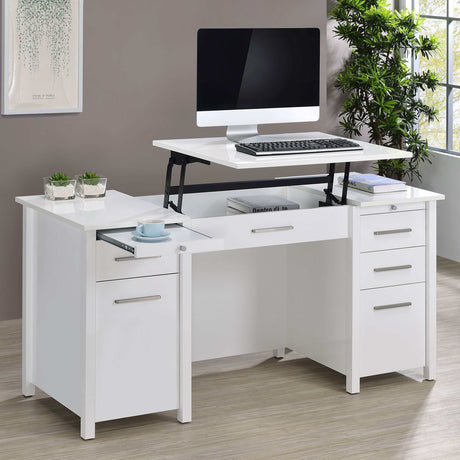 Dylan White High Gloss Lift Top Computer Desk - Ornate Home