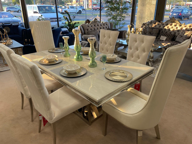 Kerwin White & Chrome Dining Room Set / 5pc - Ornate Home