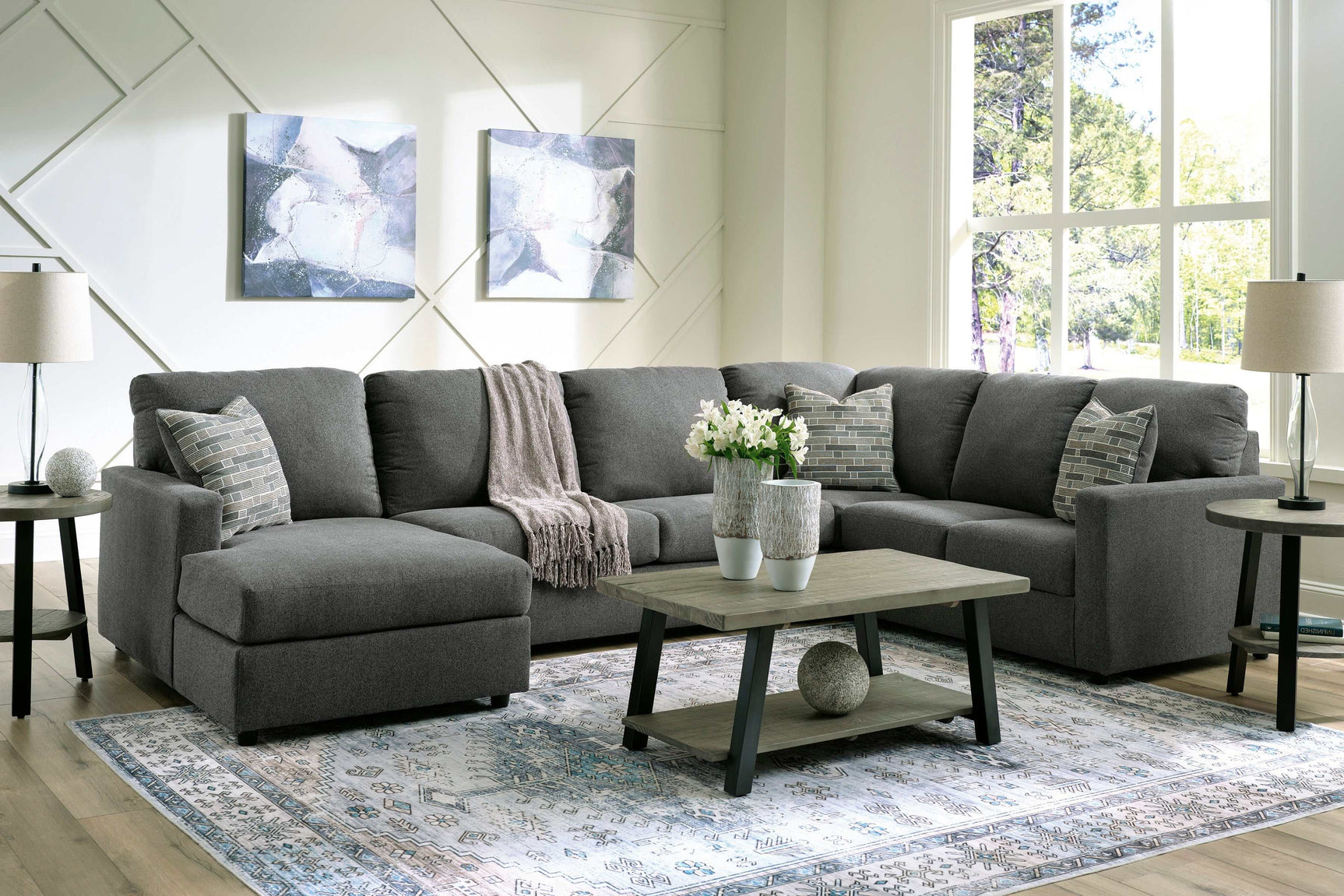 Edenfield Charcoal 3pc Sectional w/ Chaise - Ornate Home