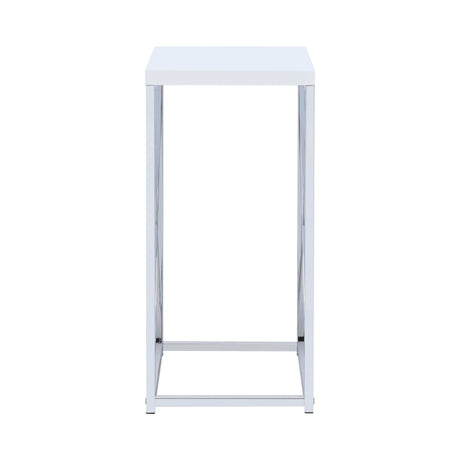 Edmund White & Chrome Accent Table w/ XCross Glossy - Ornate Home