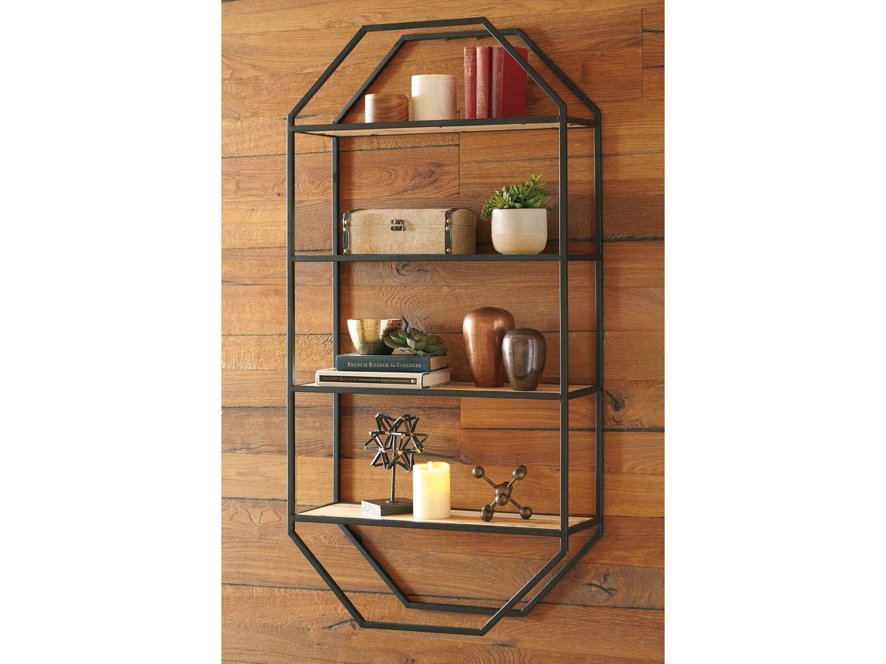 Elea Wall Shelf Black/Natural 4 Rack - Ornate Home
