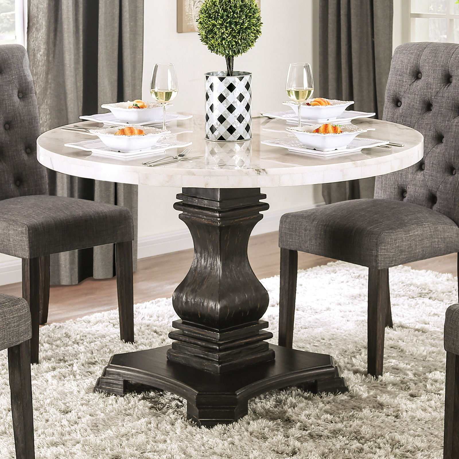 Elfredo Antique Black, & Gray 5pc Dining Room Set - Ornate Home