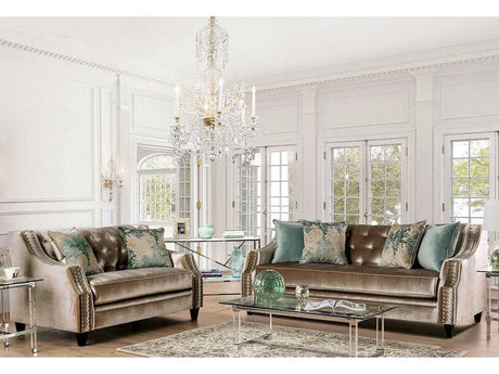 Elicia Champagne Stationary Sofa & Loveseat 2pc - Ornate Home