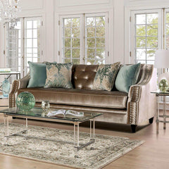 Elicia Champagne Stationary Sofa & Loveseat 2pc - Ornate Home
