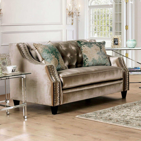 Elicia Champagne Stationary Sofa & Loveseat 2pc - Ornate Home