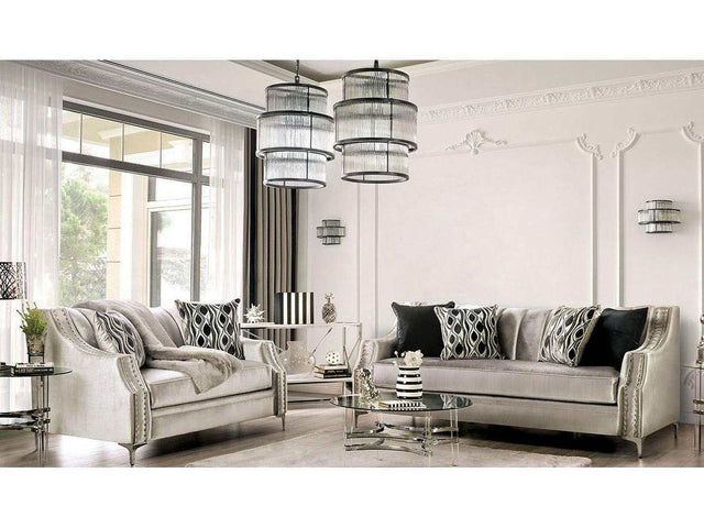 Elicia Silver Stationary Sofa & Loveseat 2pc - Ornate Home