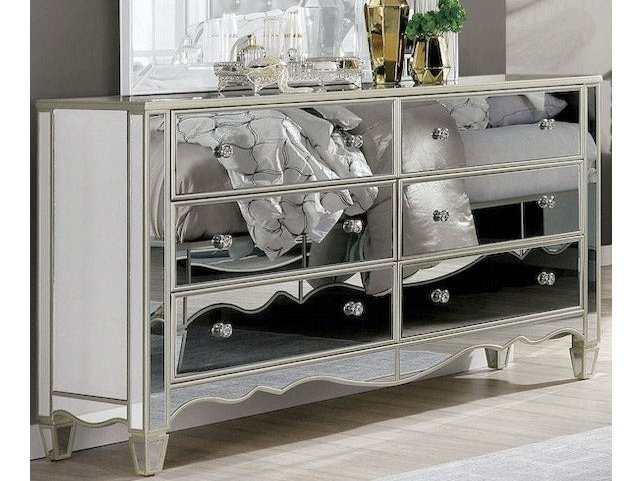 silver dresser and mirror Furniture of America Eliora Silver & Mirrored Dresser