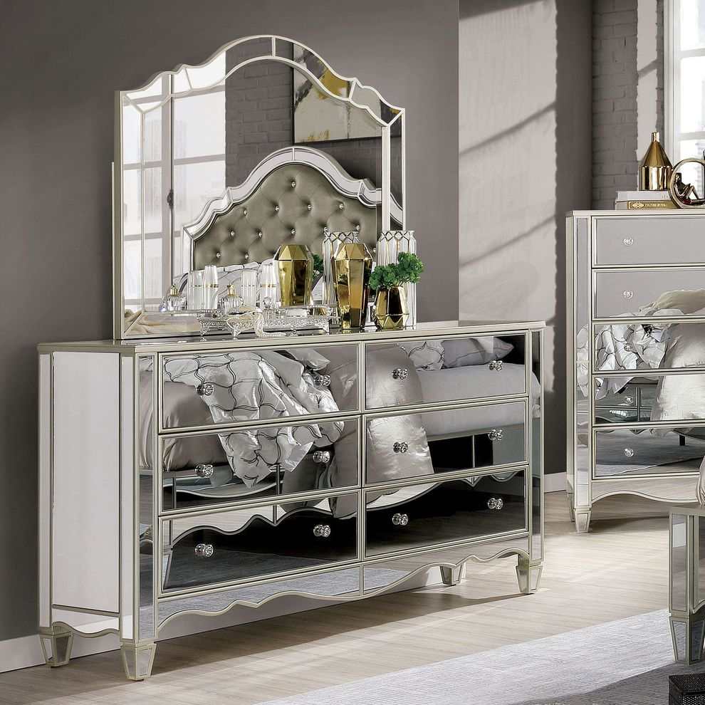 Furniture of America Eliora Silver & Mirrored Dresser