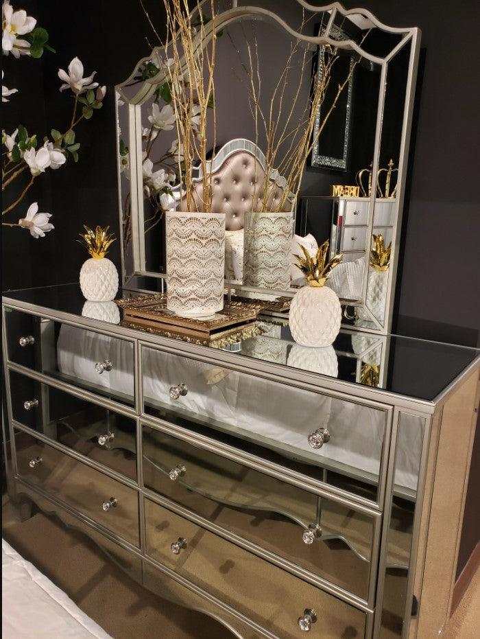 Eliora Silver & Mirrored Dresser and Mirror - Ornate Home