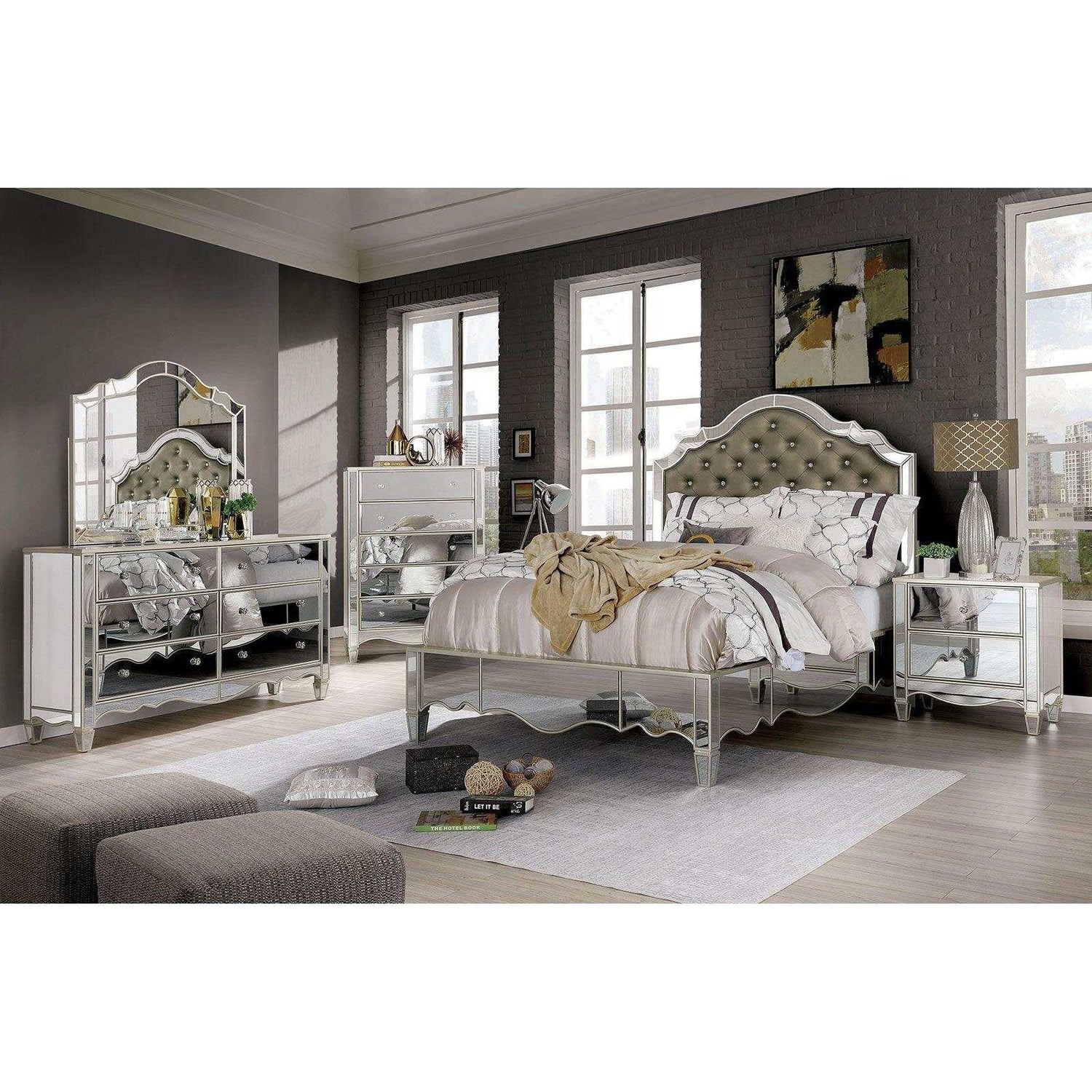 Eliora Silver & Mirrored Dresser and Mirror - Ornate Home