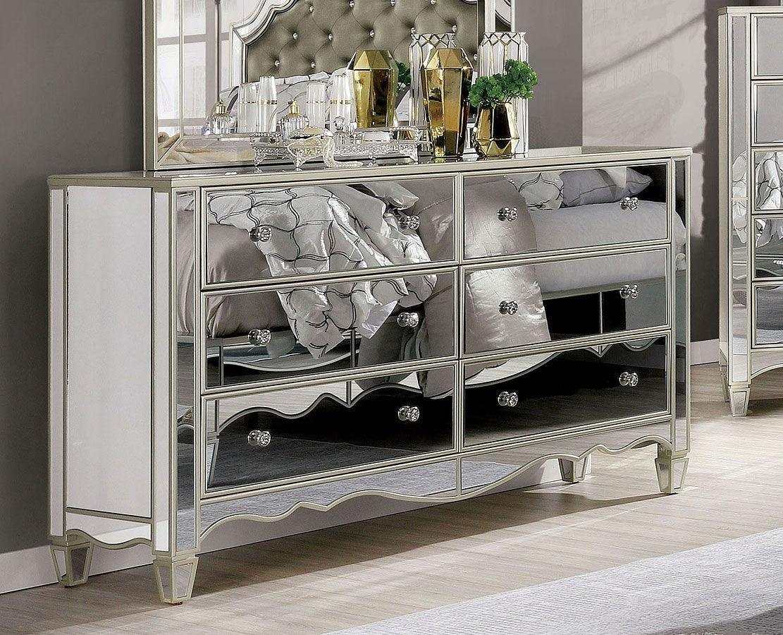 Eliora Silver & Mirrored Dresser and Mirror - Ornate Home