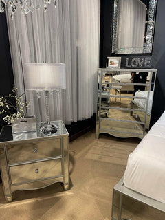 Eliora Silver & Mirrored Nightstand w/ USB Plug - Ornate Home