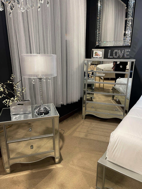 Eliora Silver & Mirrored Nightstand w/ USB Plug - Ornate Home