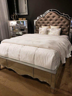 Eliora Silver & Mirrored Queen Bed - Ornate Home